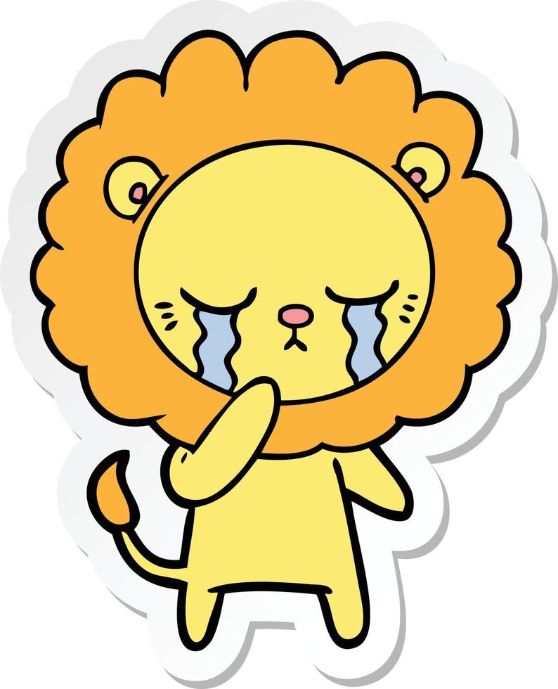 sticker of a crying cartoon lion vector