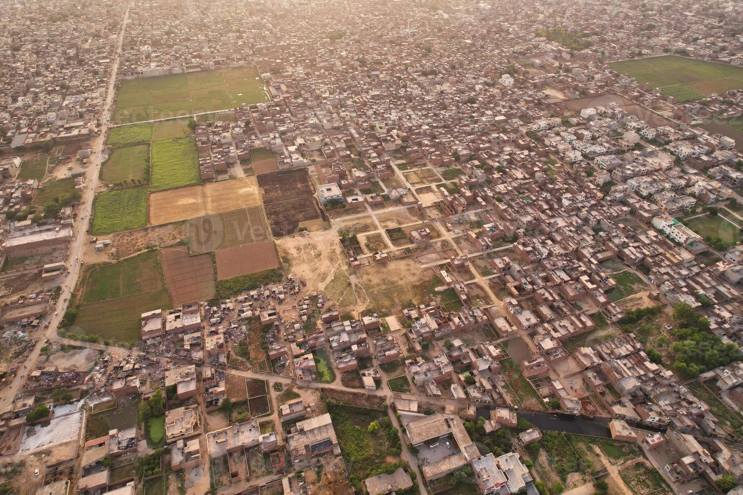 High Angle View of Gujranwala City and Residential houses at Congested Aerial of Punjab Pakistan photo