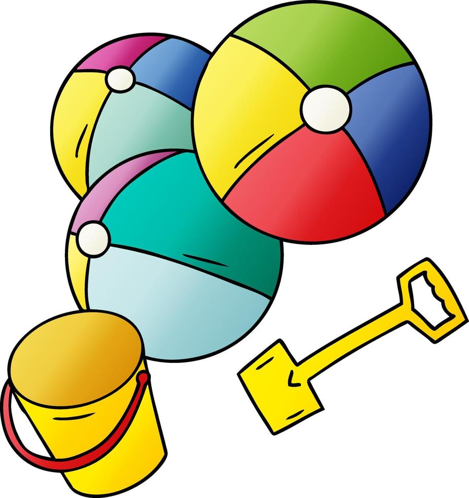 gradient cartoon doodle beach balls with a bucket and spade vector