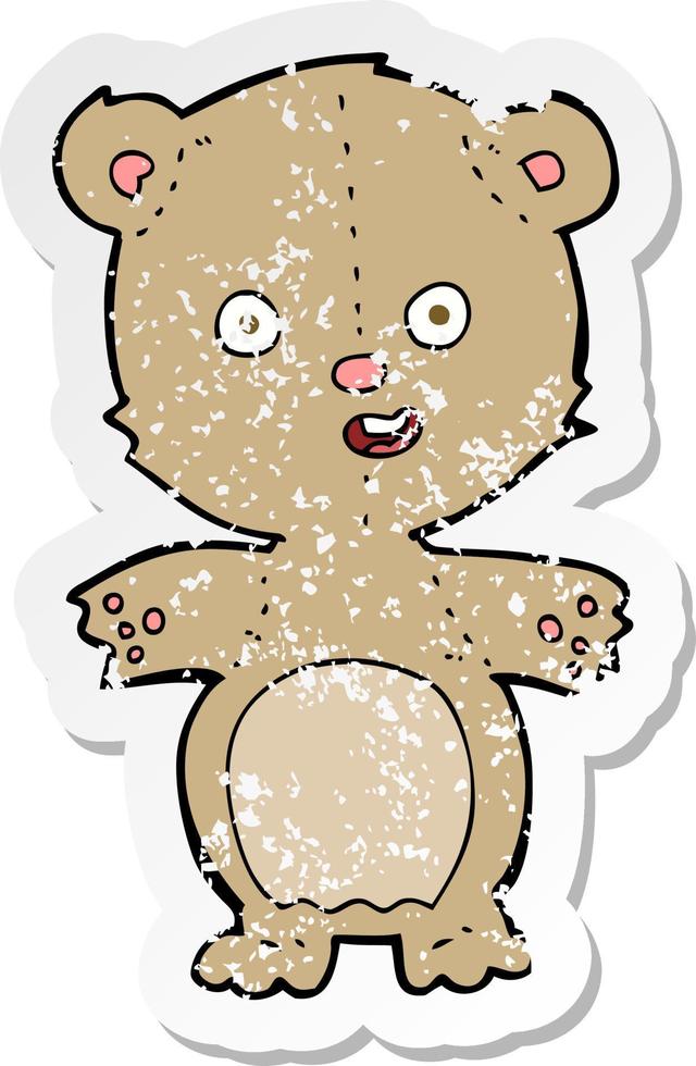 retro distressed sticker of a cartoon teddy bear vector