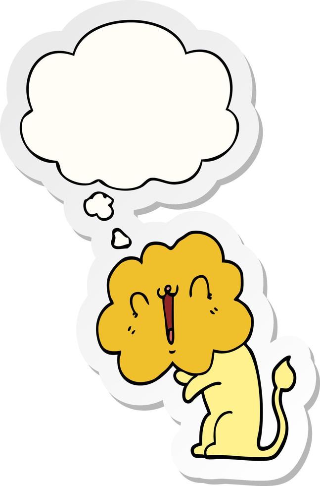 cute cartoon lion and thought bubble as a printed sticker vector