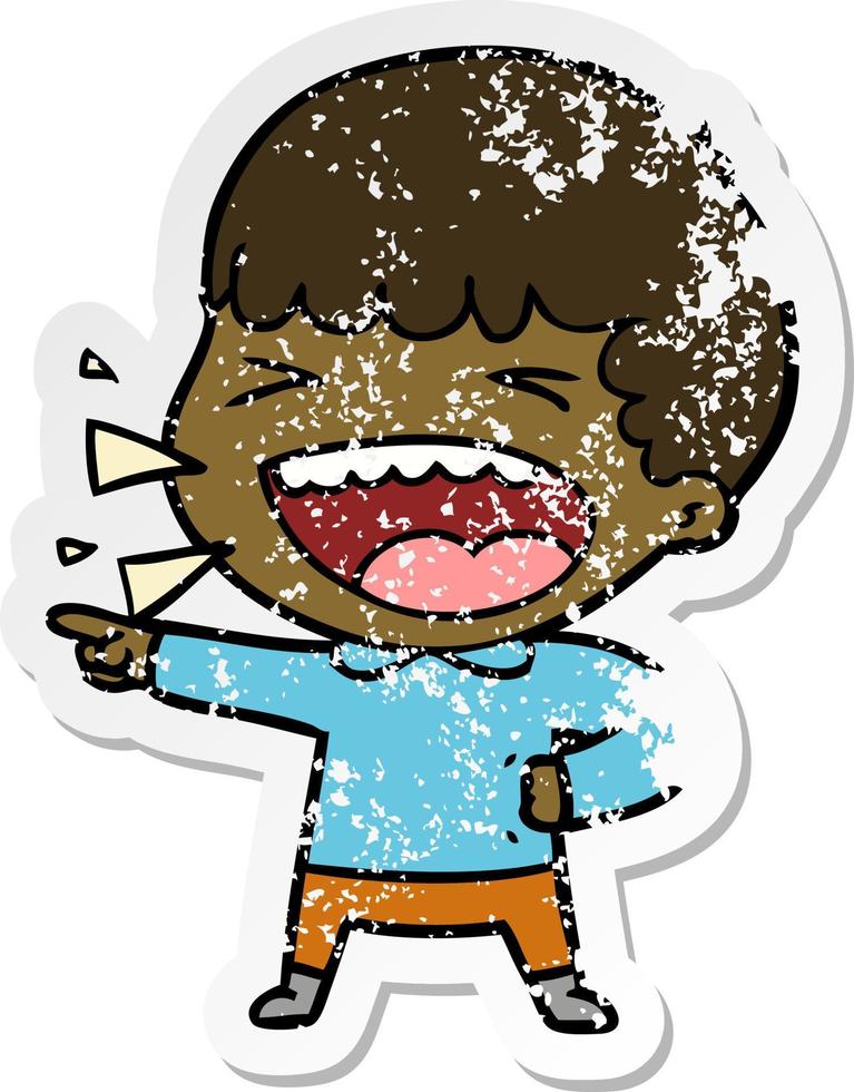 distressed sticker of a cartoon laughing man vector