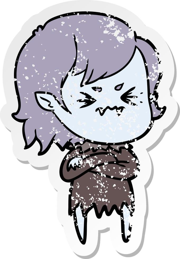 distressed sticker of a annoyed cartoon vampire girl vector