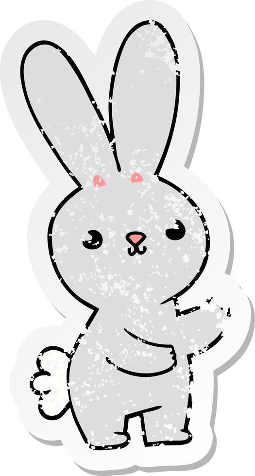 distressed sticker of a cute cartoon rabbit vector