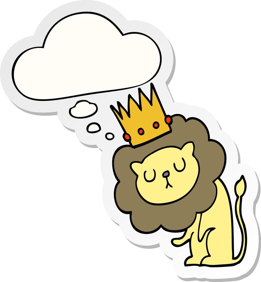 cartoon lion with crown and thought bubble as a printed sticker vector