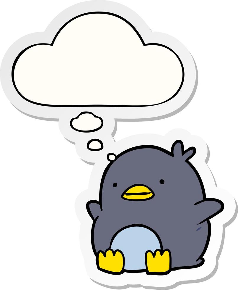 cute cartoon penguin and thought bubble as a printed sticker vector