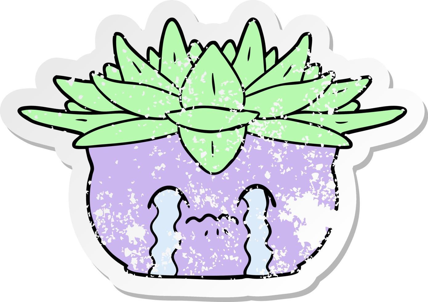 distressed sticker of a cartoon crying house plant vector