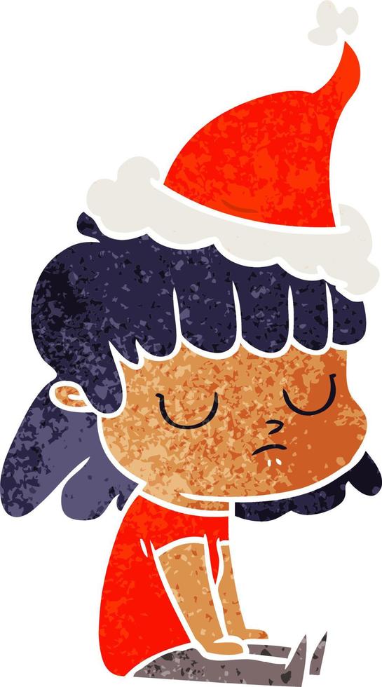 retro cartoon of a indifferent woman wearing santa hat vector