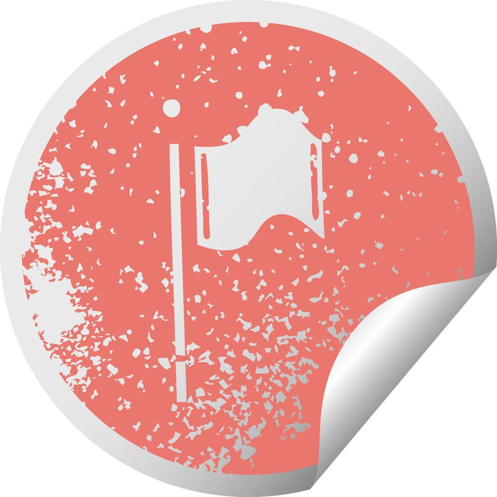 distressed circular peeling sticker symbol red flag vector
