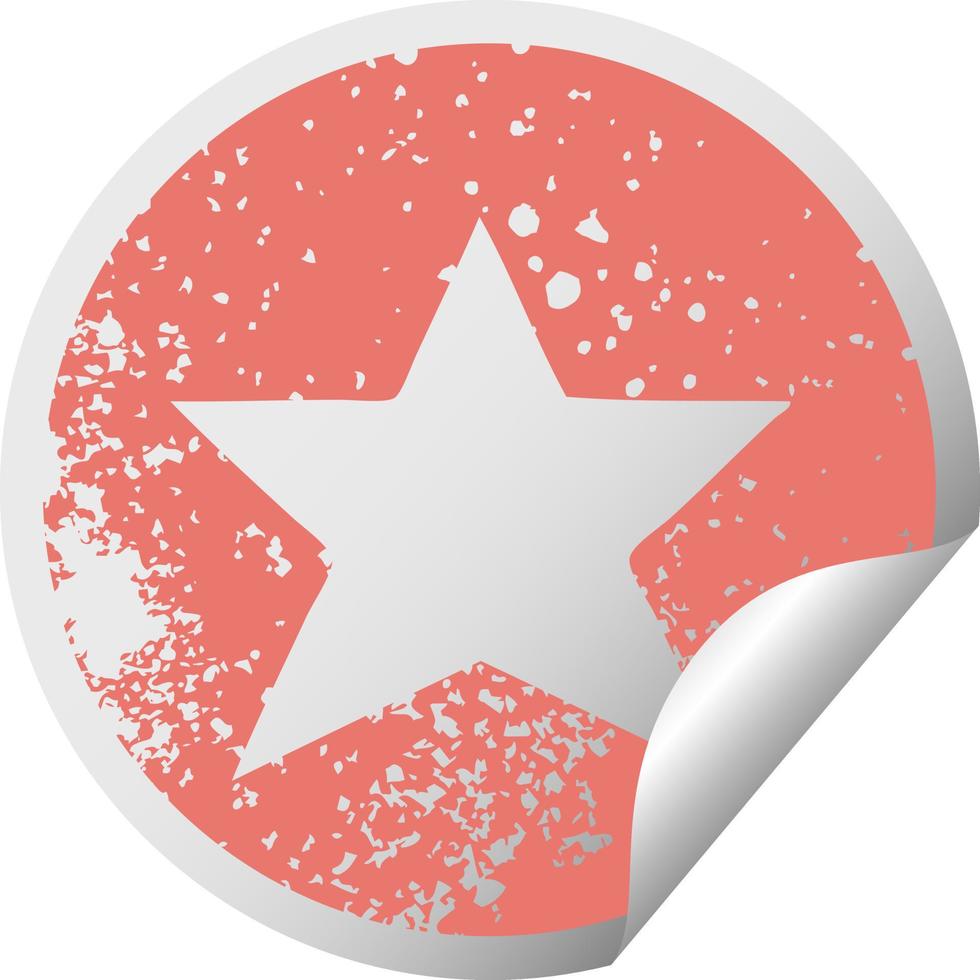 distressed circular peeling sticker symbol gold star vector