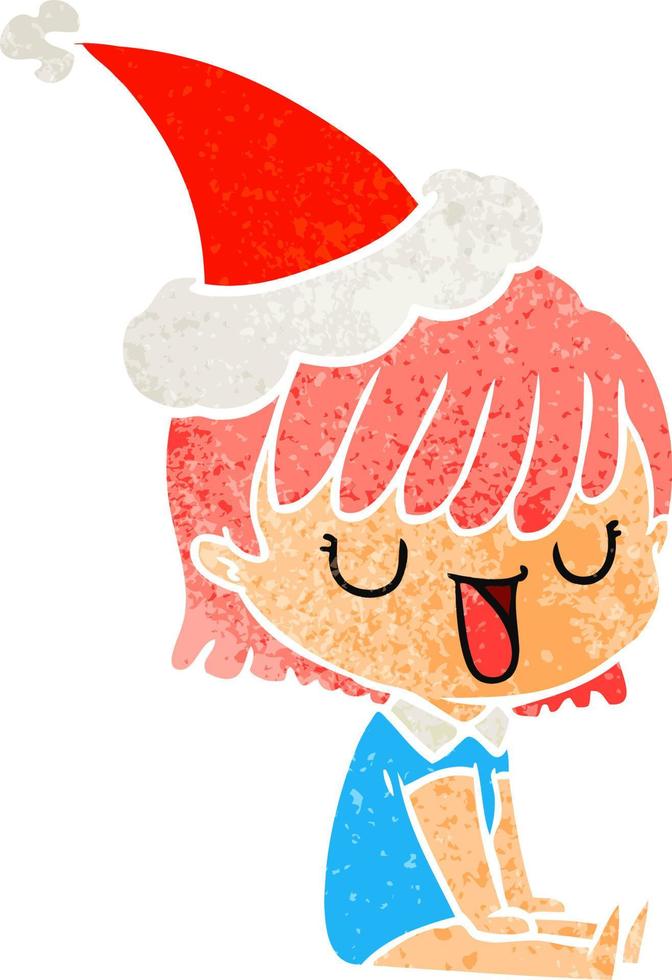 retro cartoon of a woman wearing santa hat vector
