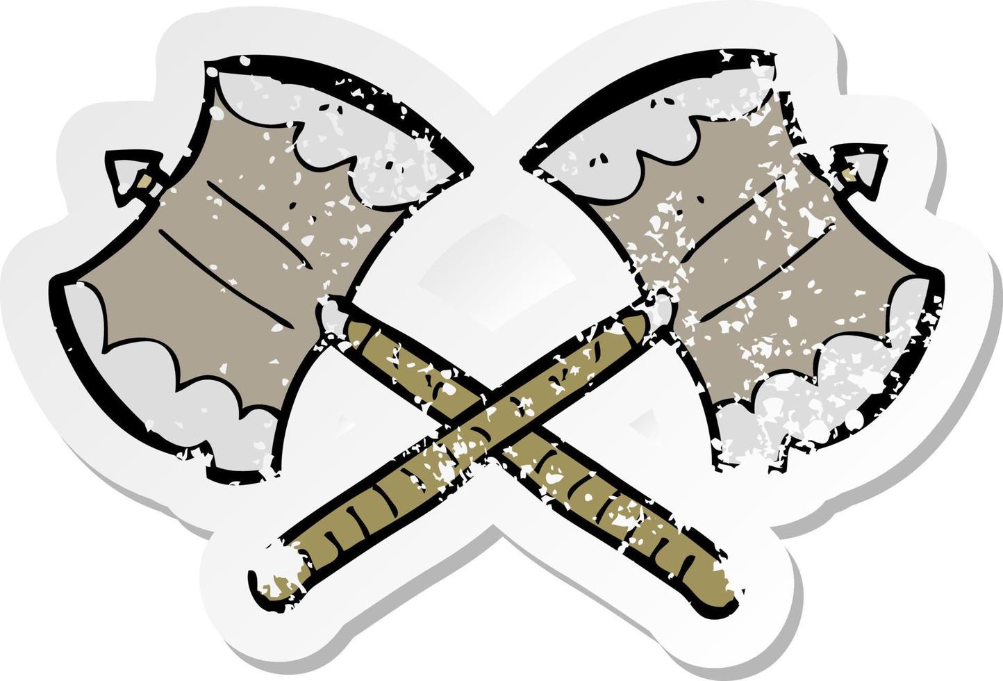 retro distressed sticker of a crossed axes cartoon vector