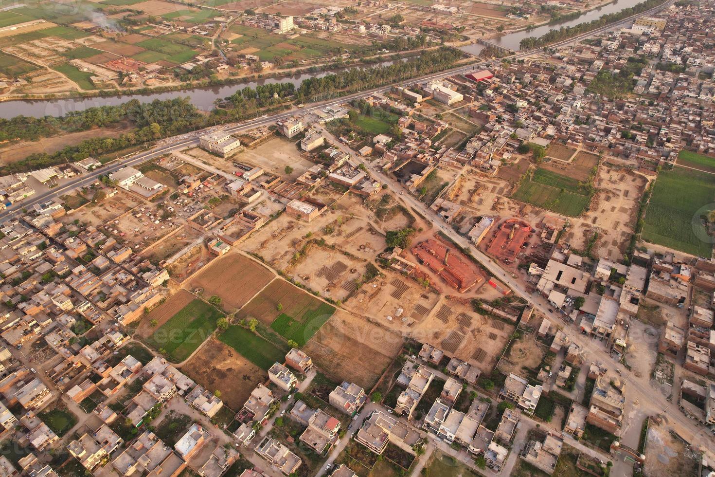 High Angle View of Gujranwala City and Residential houses at Congested Aerial of Punjab Pakistan photo