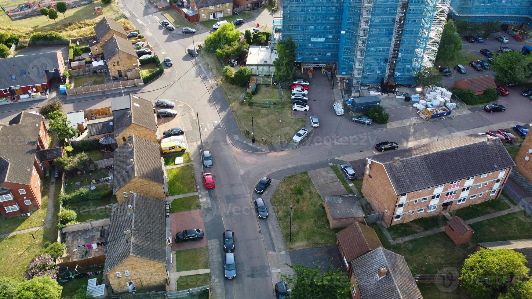 High Angle Footage Houses and Buildings at London Luton Town and Aerial view of Railway Station of Leagrave photo