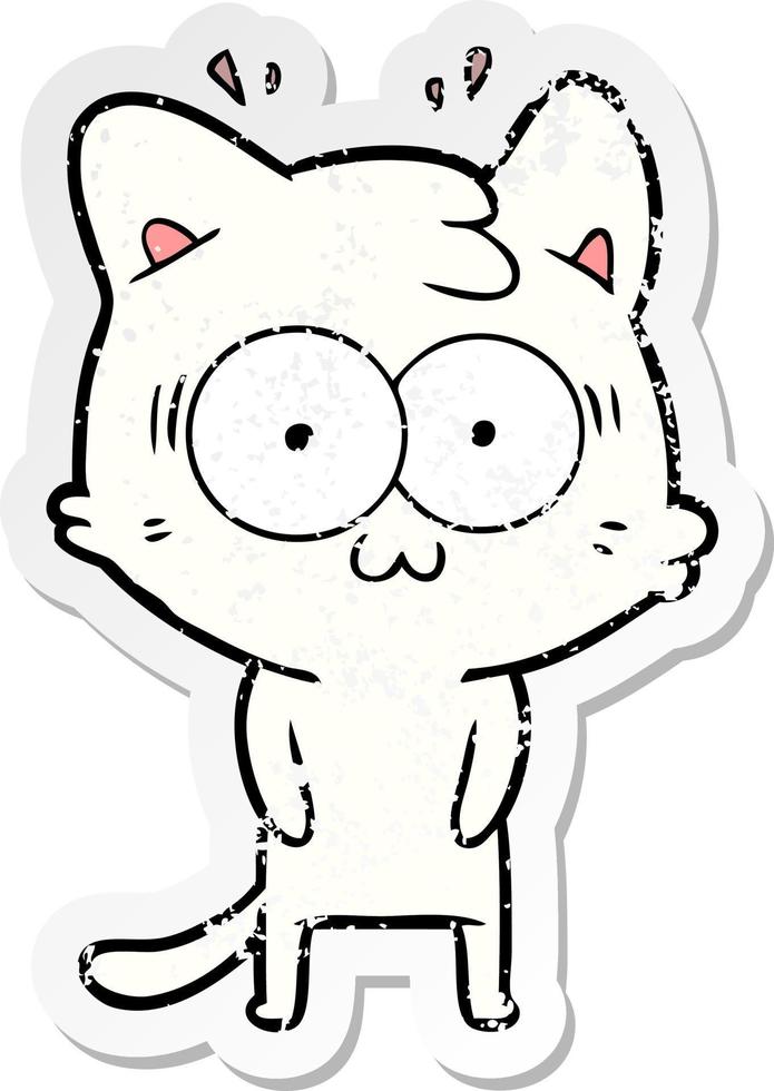 distressed sticker of a cartoon surprised cat vector