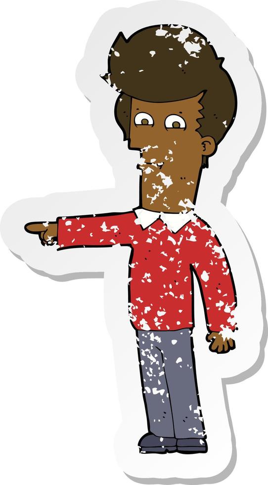 retro distressed sticker of a cartoon man pointing vector