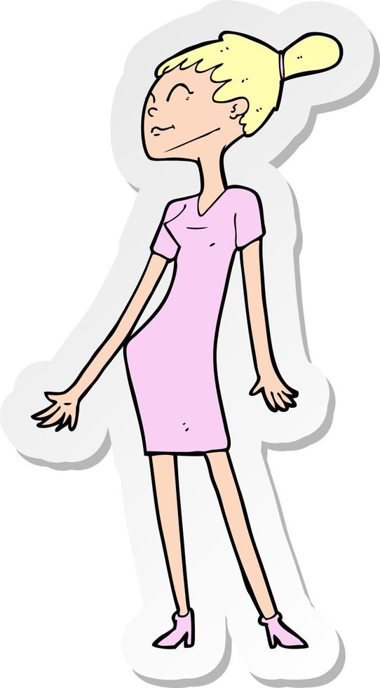 sticker of a cartoon woman in dress vector