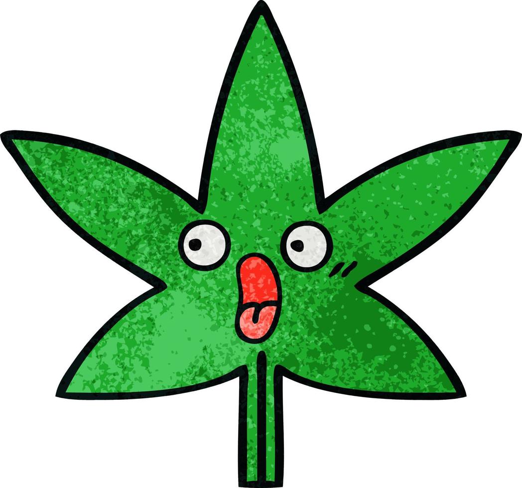 hoja de marihuana de dibujos animados de textura grunge retro vector