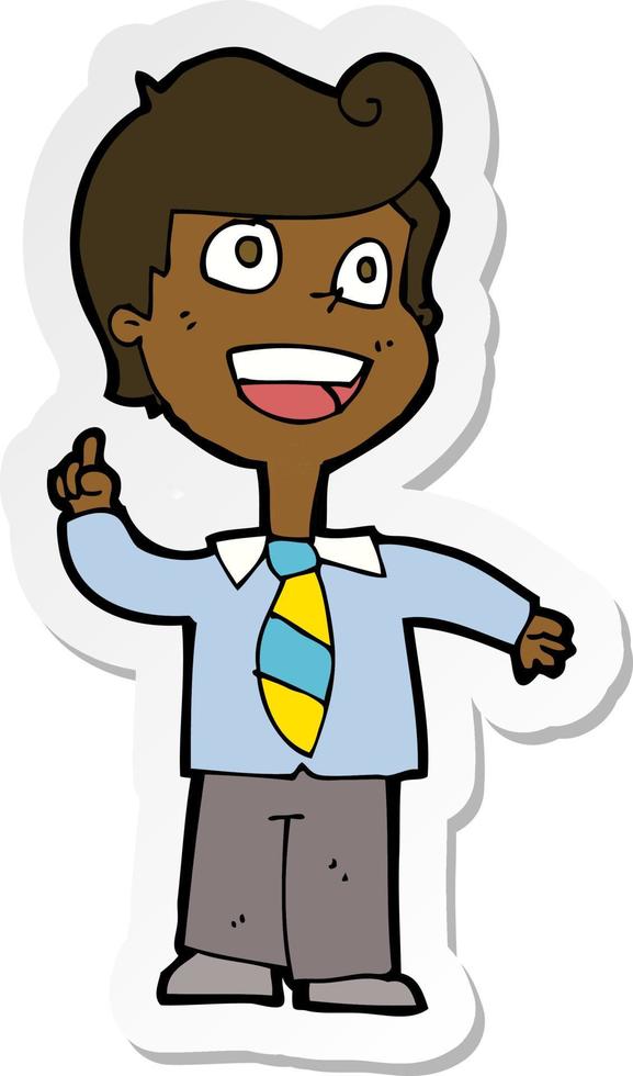 sticker of a cartoon school boy raising hand vector