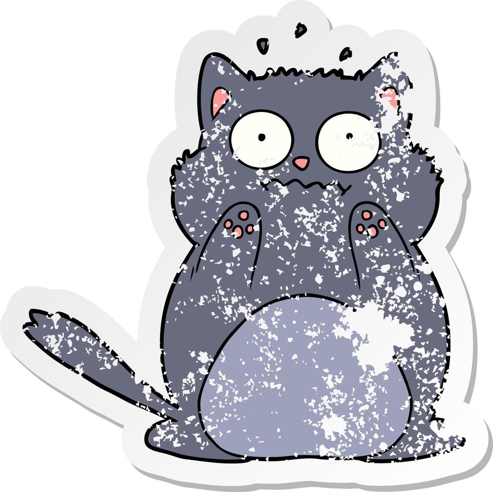 distressed sticker of a cartoon worried cat vector