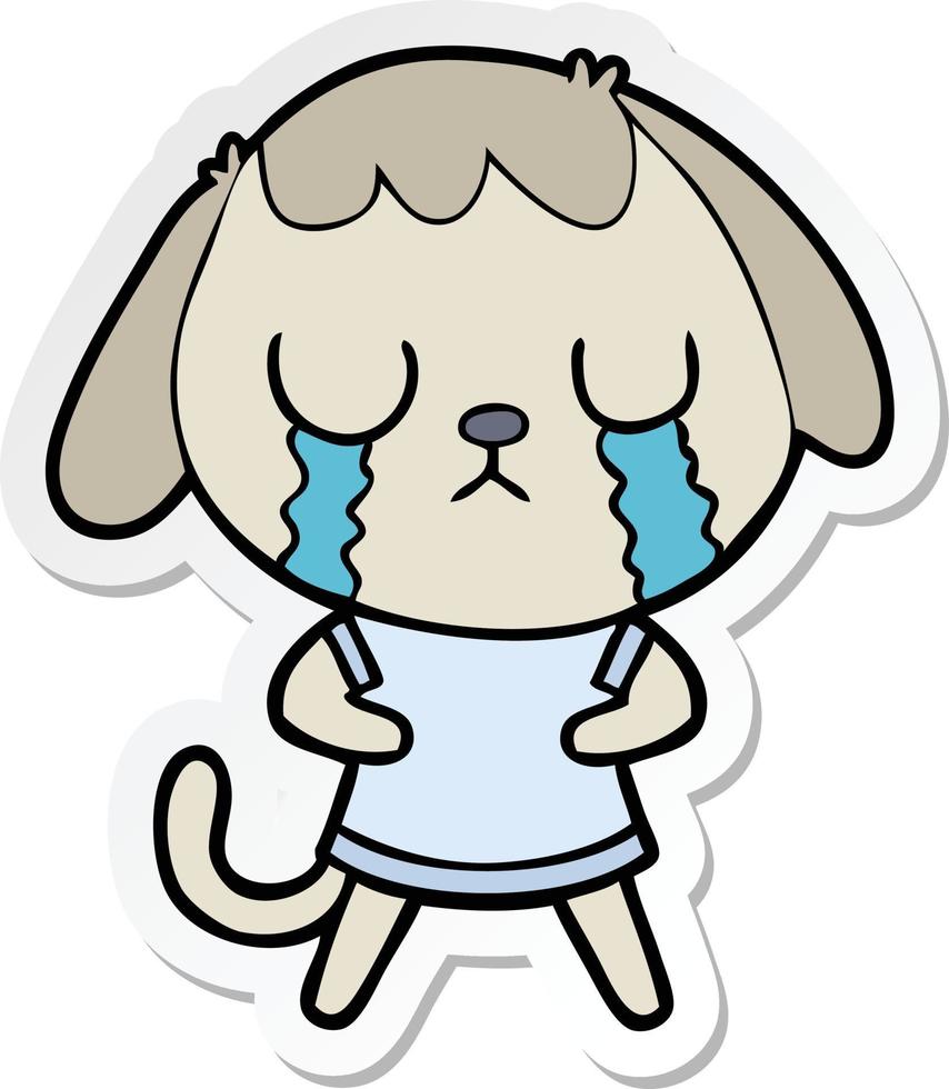 sticker of a cute cartoon dog crying vector