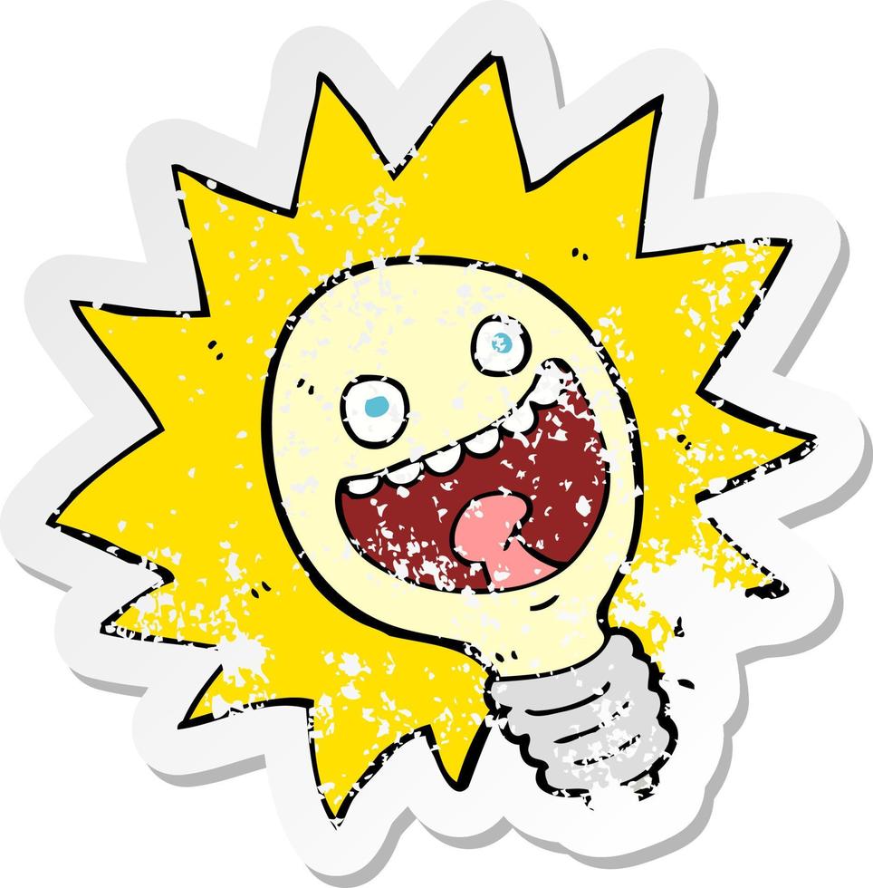 retro distressed sticker of a cartoon lightbulb vector