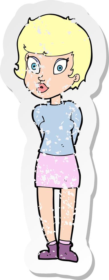 retro distressed sticker of a cartoon pretty woman vector