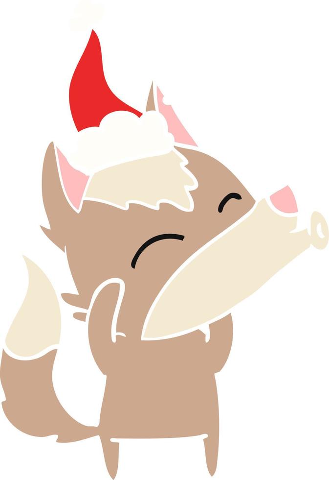 howling wolf flat color illustration of a wearing santa hat vector