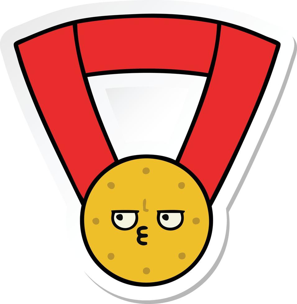 sticker of a cute cartoon gold medal vector