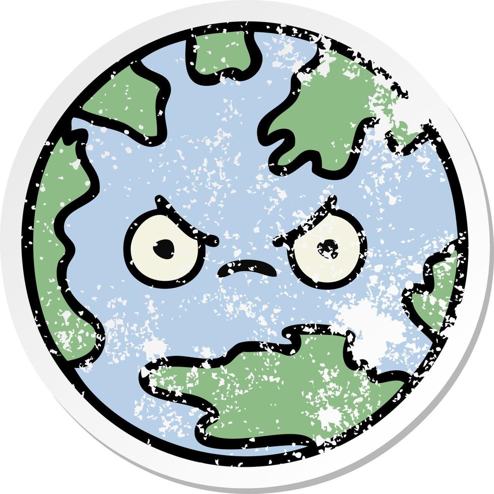 distressed sticker of a cute cartoon planet earth vector