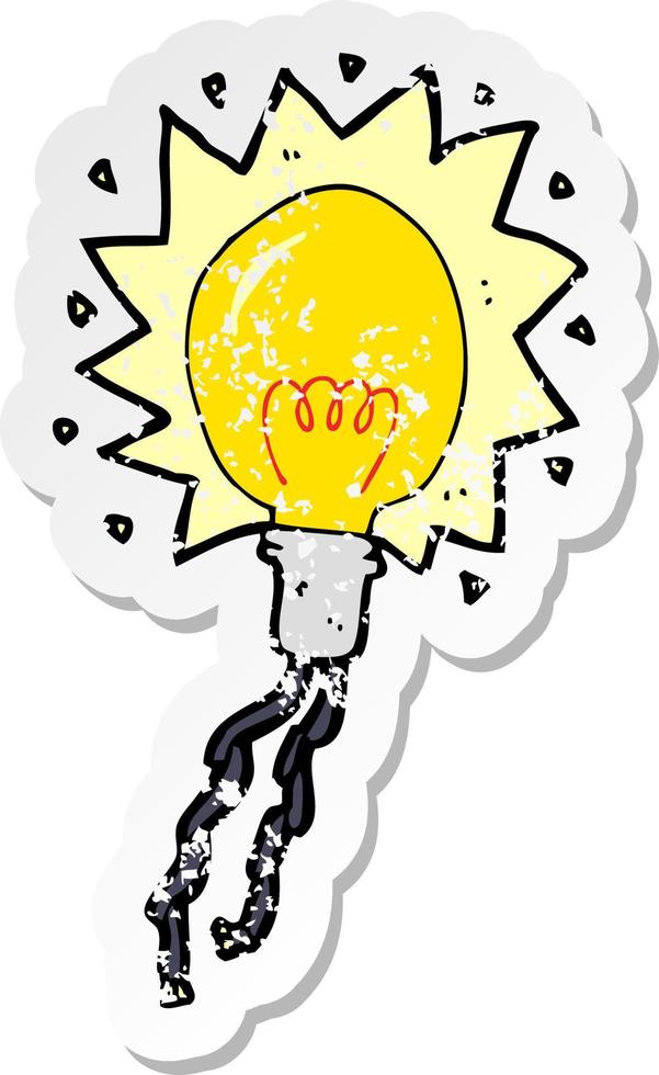 retro distressed sticker of a cartoon electric light bulb vector