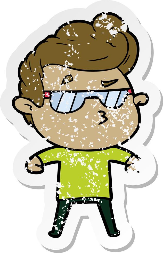 distressed sticker of a cartoon cool guy vector