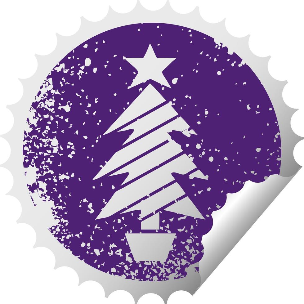 distressed circular peeling sticker symbol christmas tree vector