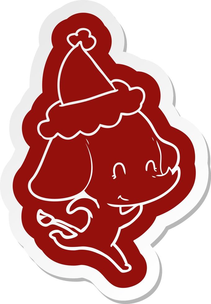 cute cartoon  sticker of a elephant wearing santa hat vector