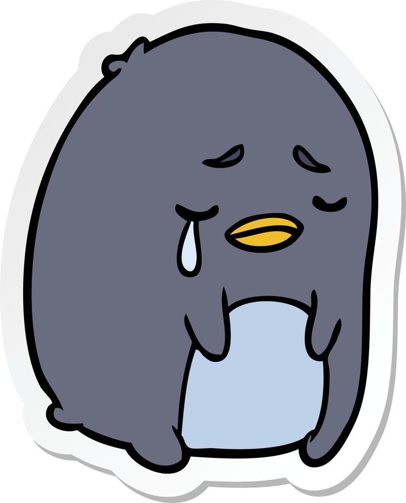 sticker of a cartoon crying penguin vector