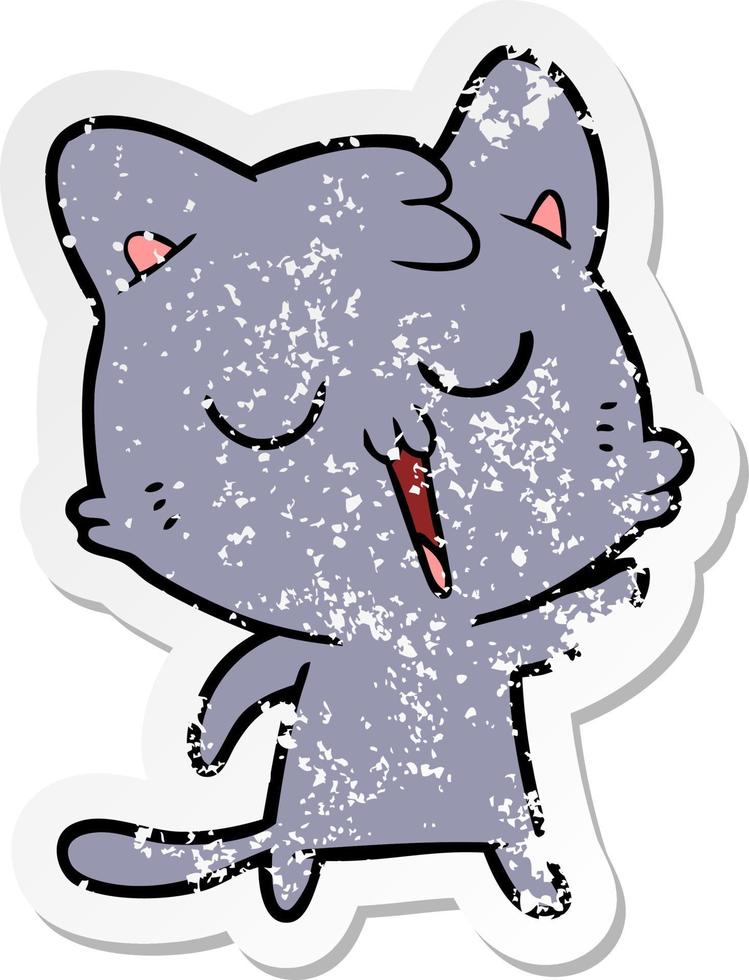 distressed sticker of a cartoon cat singing vector