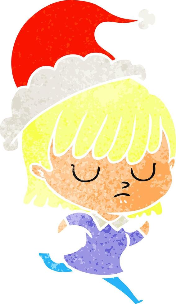retro cartoon of a woman wearing santa hat vector