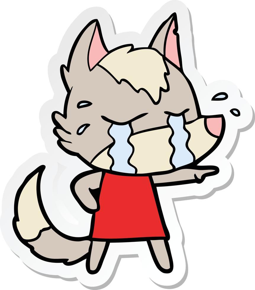 sticker of a cartoon crying wolf vector