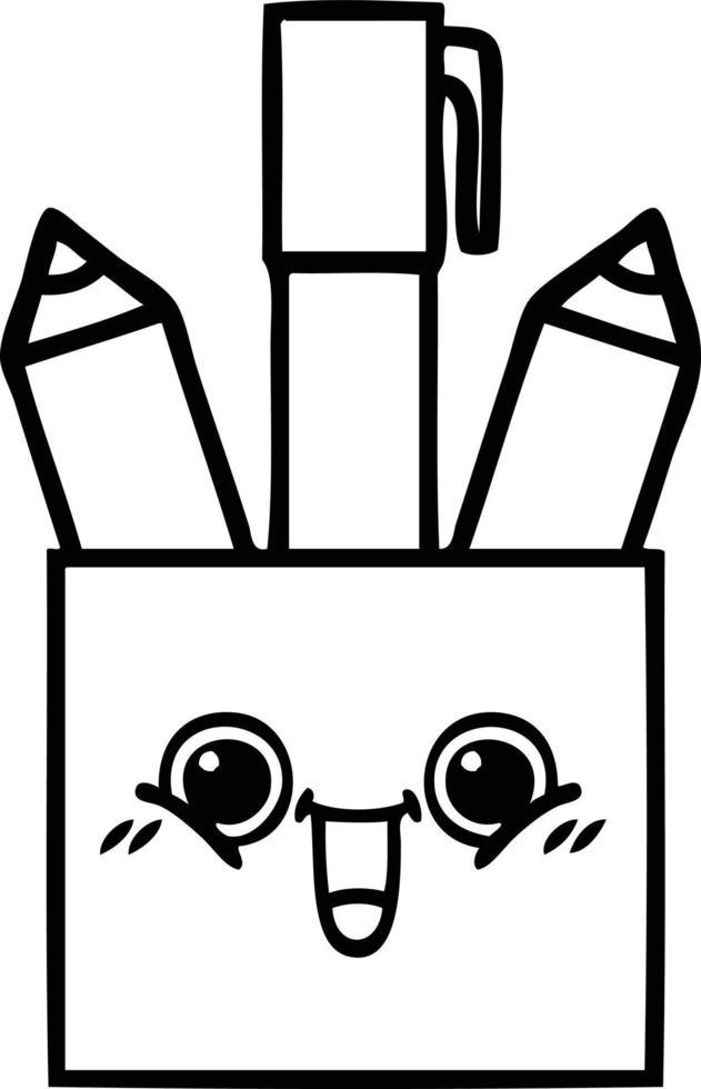 line drawing cartoon pencil pot vector