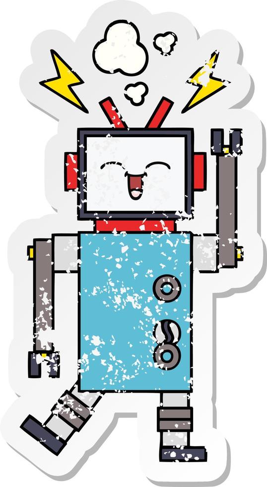distressed sticker of a cute cartoon robot vector