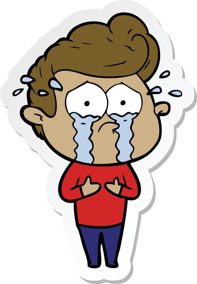 sticker of a cartoon crying man vector