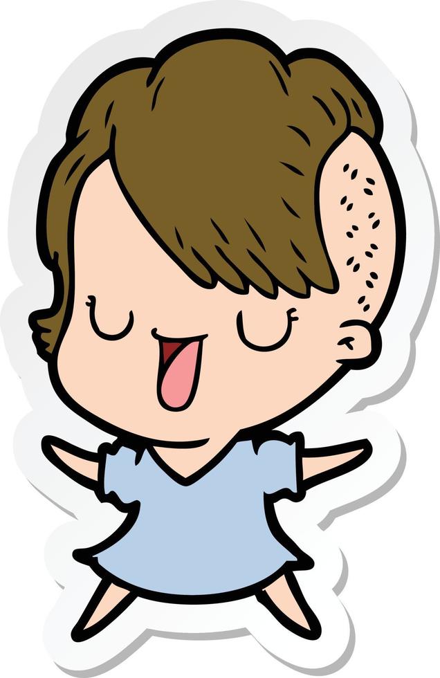 sticker of a cute cartoon girl with hipster haircut vector