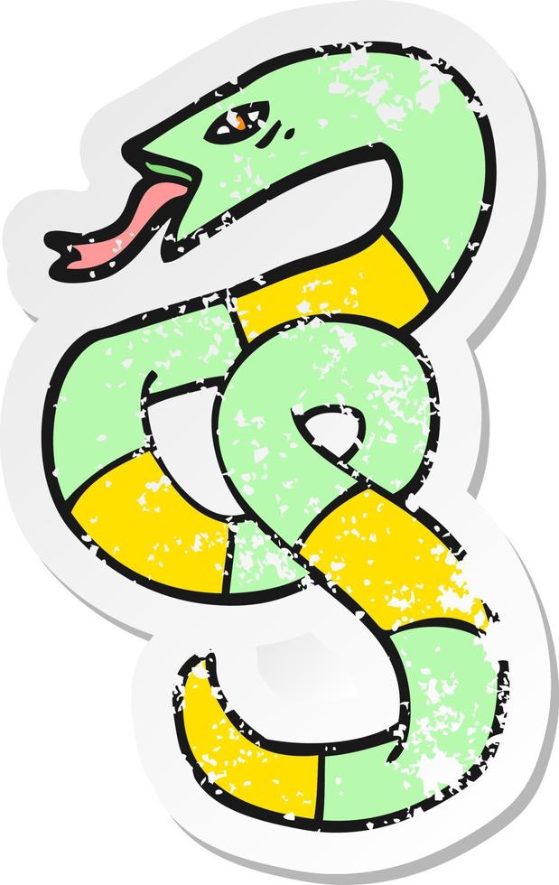 distressed sticker of a cartoon snake vector