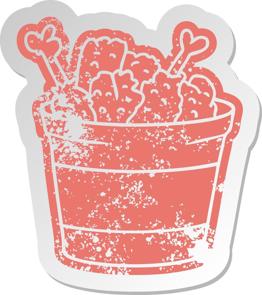 distressed old sticker bucket of fried chicken vector