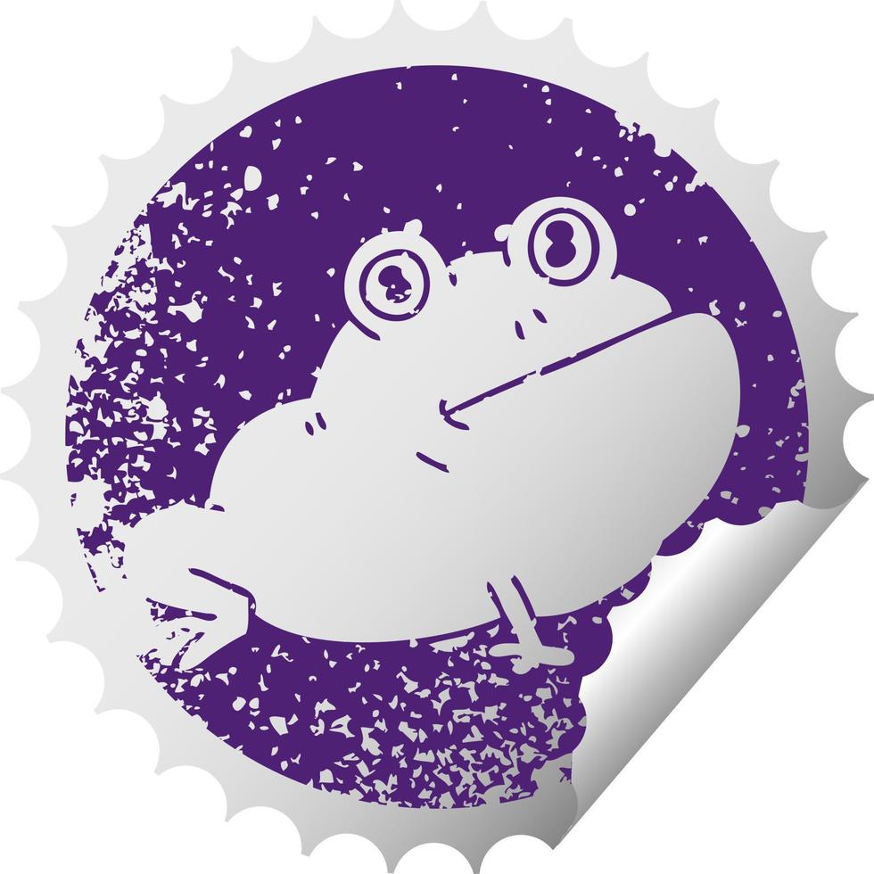 quirky distressed circular peeling sticker symbol frog vector