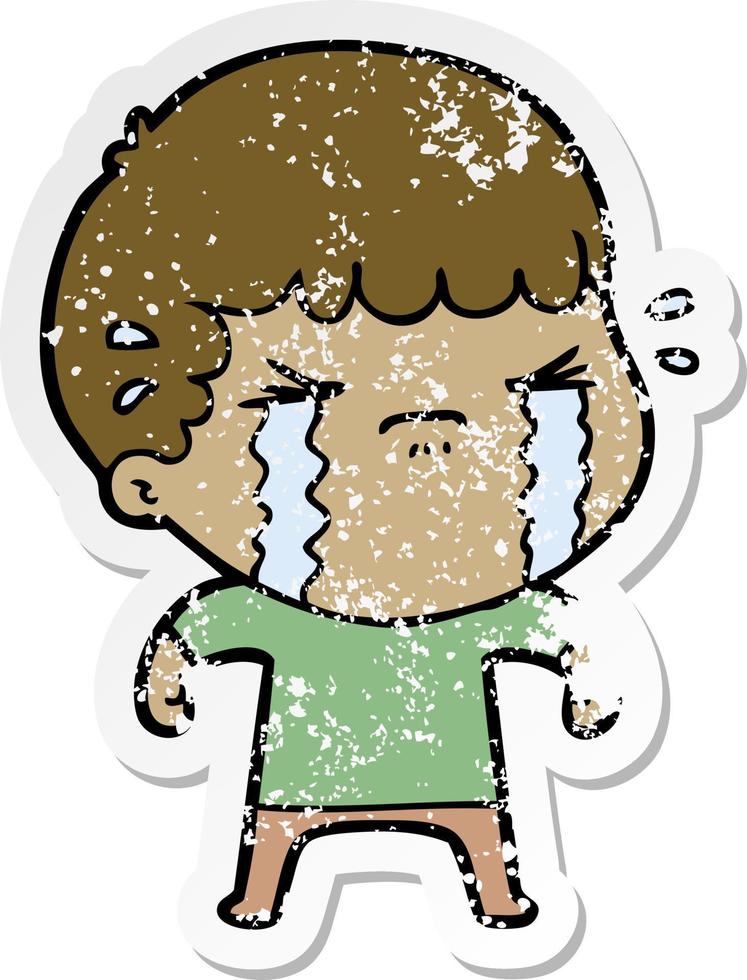 distressed sticker of a cartoon man crying vector