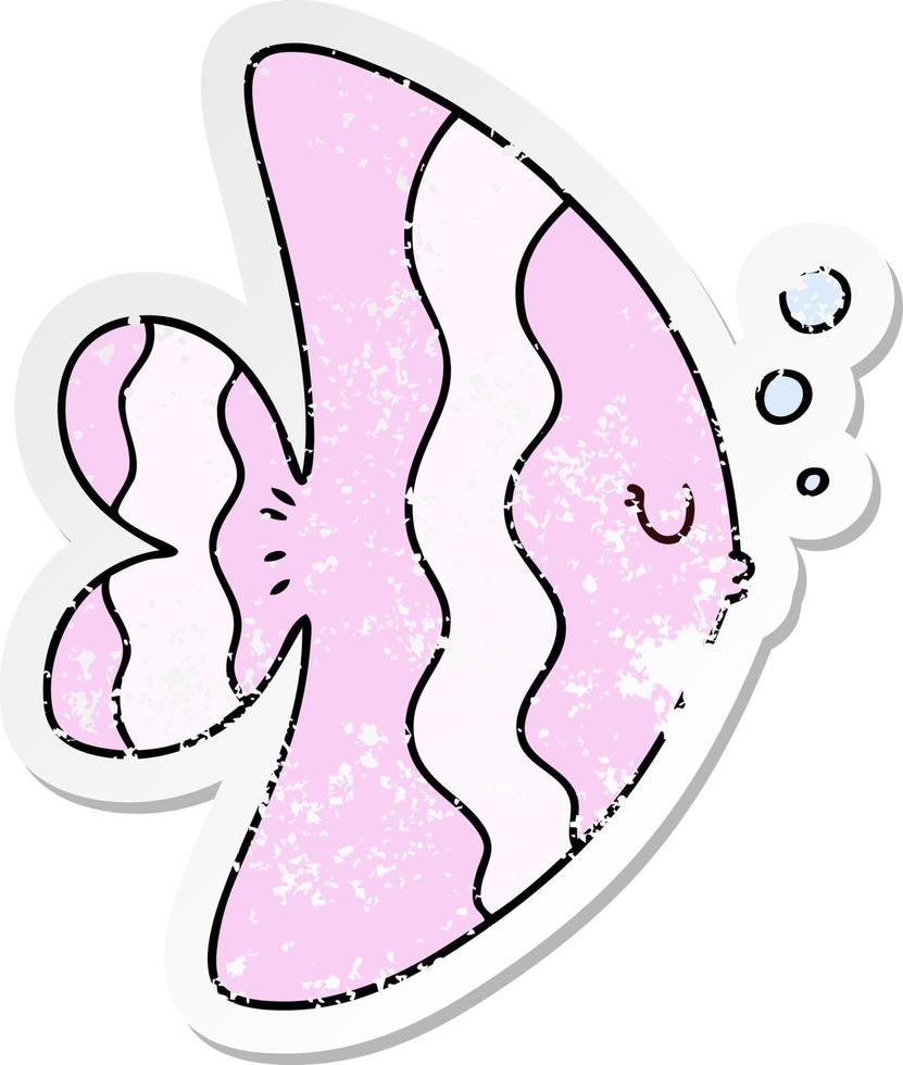 distressed sticker of a quirky hand drawn cartoon fish vector