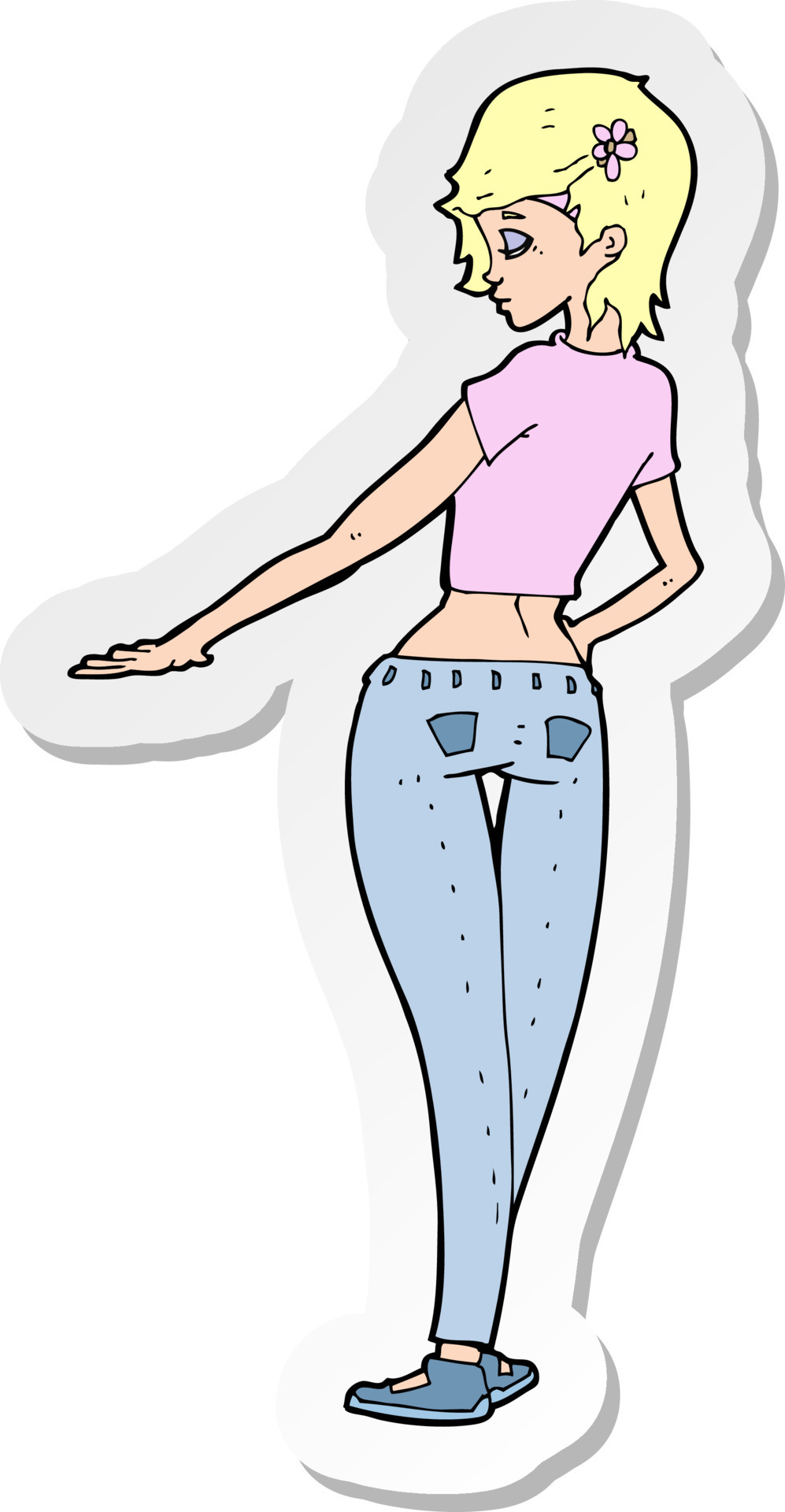 sticker of a cartoon pretty girl in jeans and tee 10275542 Vector Art at  Vecteezy