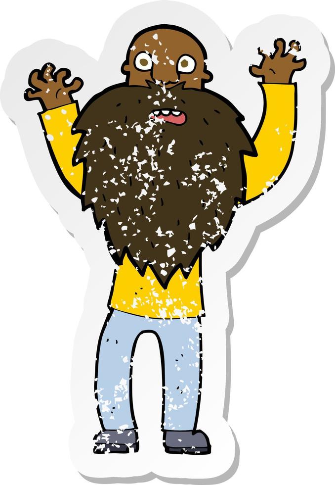 retro distressed sticker of a cartoon frightened old man with beard vector