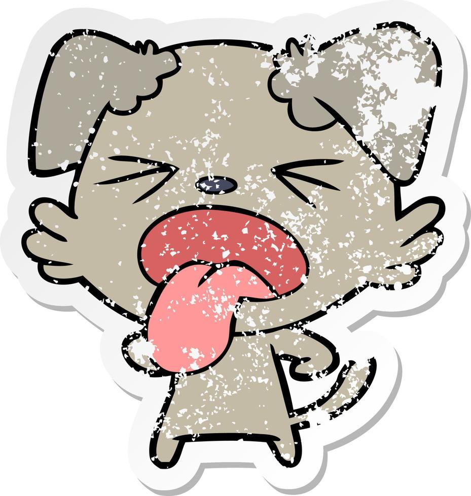 distressed sticker of a cartoon disgusted dog vector